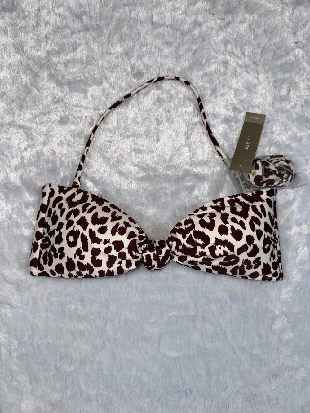 J. Crew Cream and Brown Leopard Knot Bikini Top